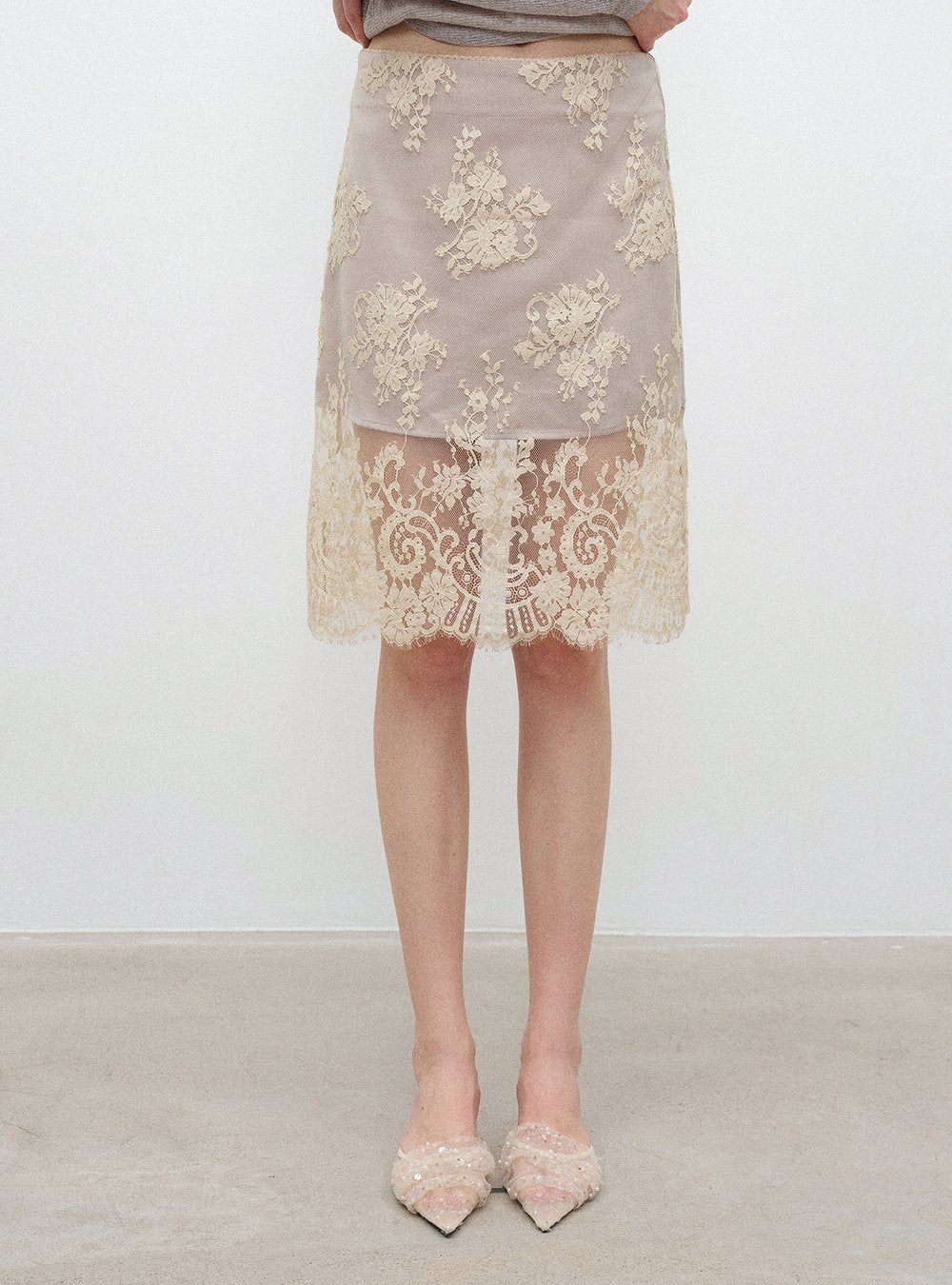 Champagne Lace Midi Skirt