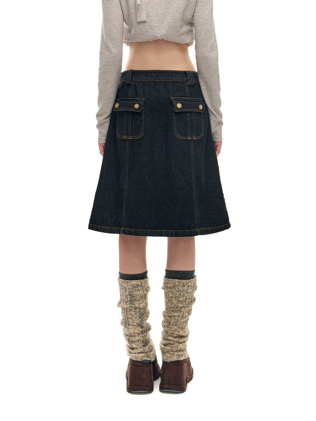 Romance Nanci Faux Fur Belt A-Line Denim Skirt