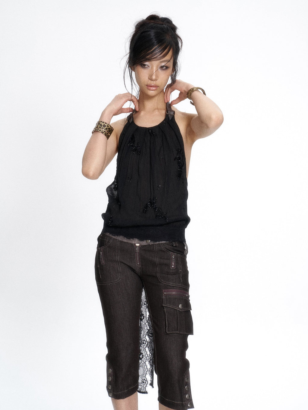 Wide Leather Strap Halter Top (3color)