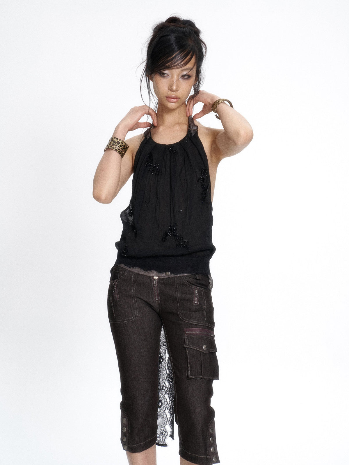 Wide Leather Strap Halter Top (3color)