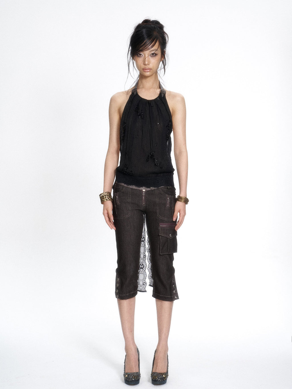 Wide Leather Strap Halter Top (3color)