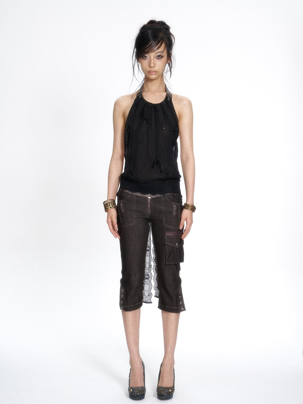 Wide Leather Strap Halter Top (3color)