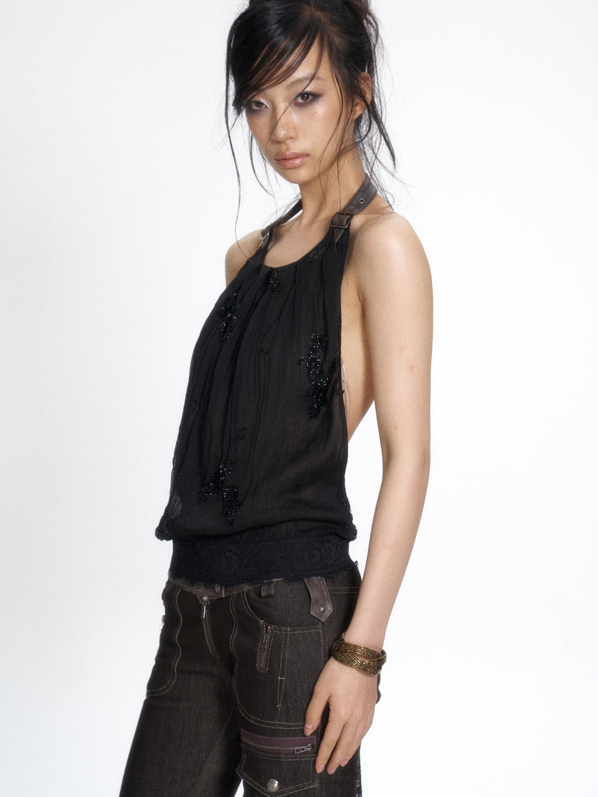 Wide Leather Strap Halter Top (3color)