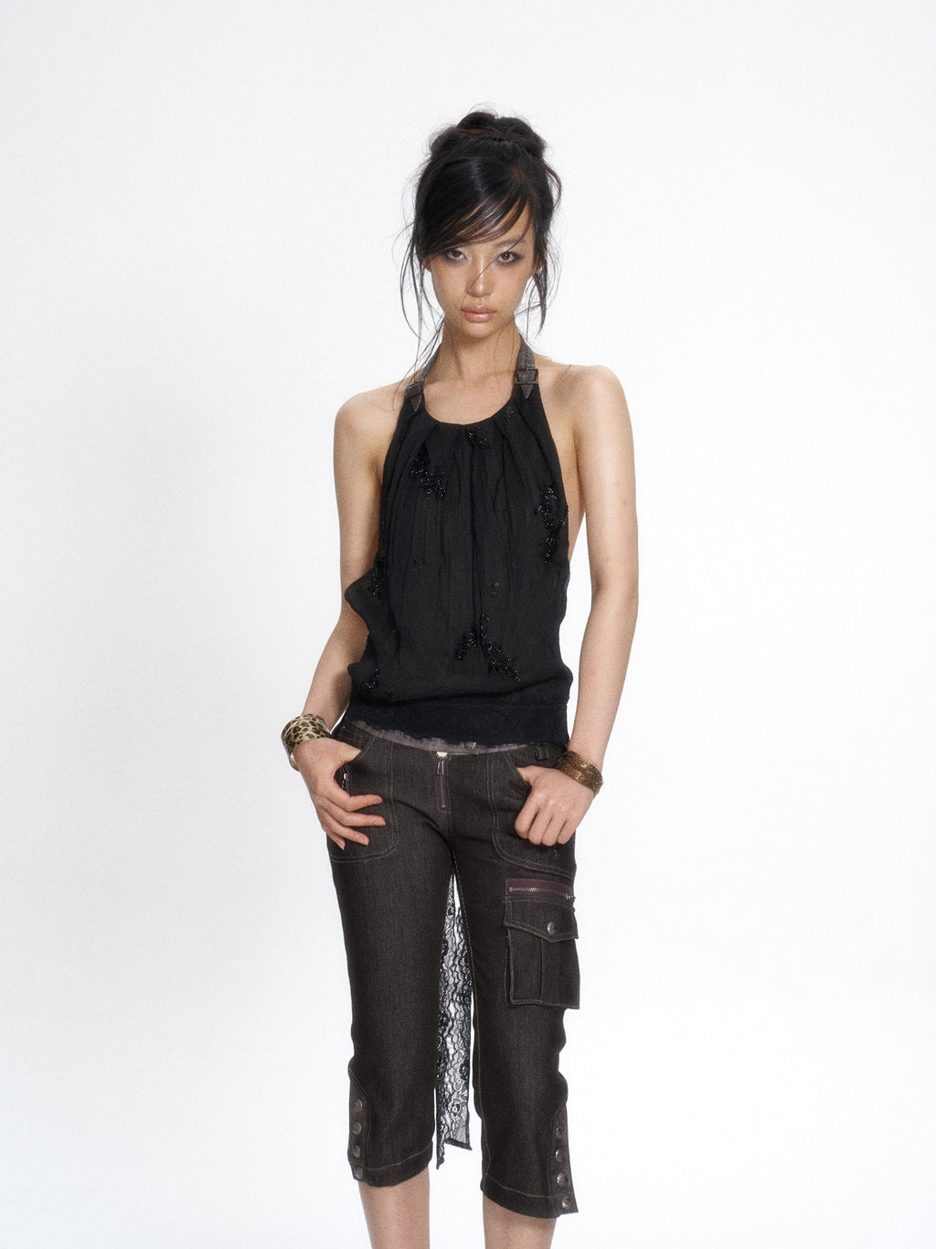 Wide Leather Strap Halter Top (3color)