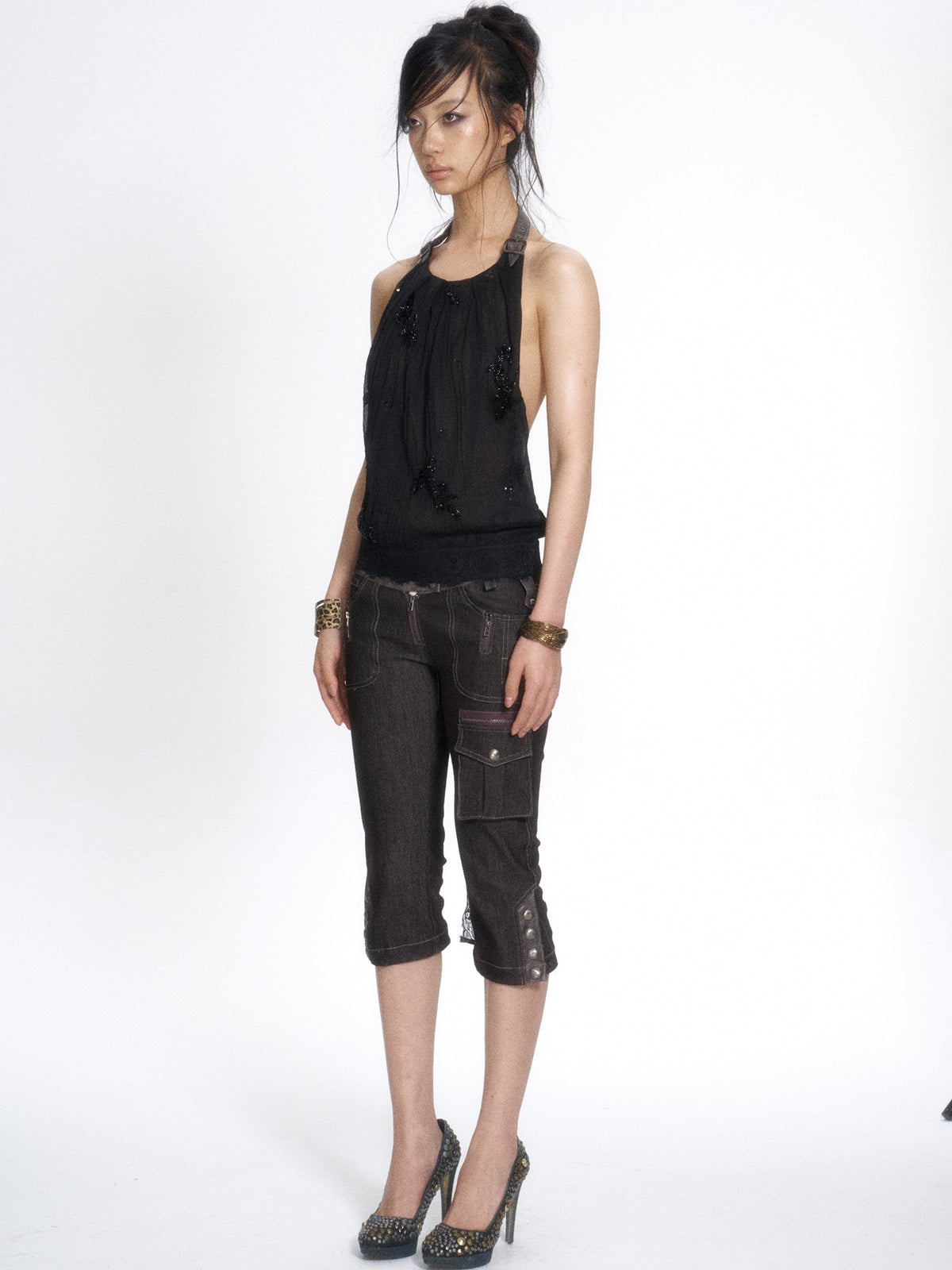 Wide Leather Strap Halter Top (3color)
