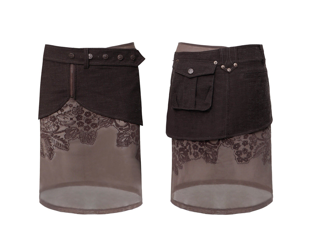 Flare Mesh Embroidered Skirt