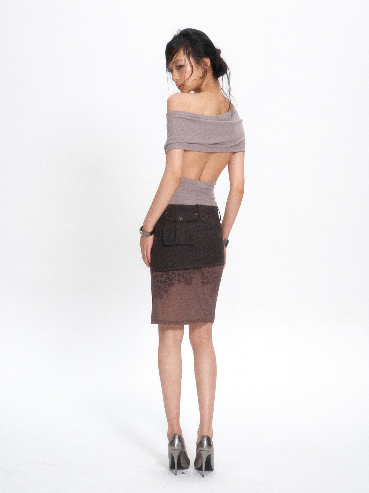 Flare Mesh Embroidered Skirt