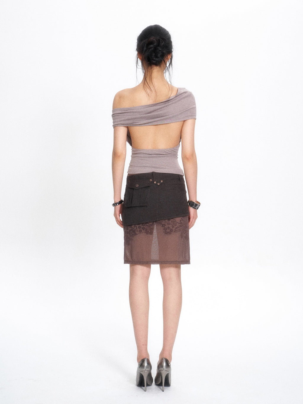 Flare Mesh Embroidered Skirt