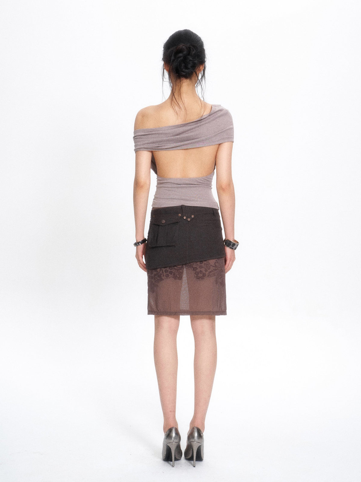 Flare Mesh Embroidered Skirt