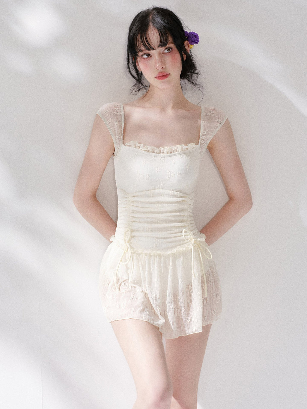 Pure Lace Shirring Swimdress