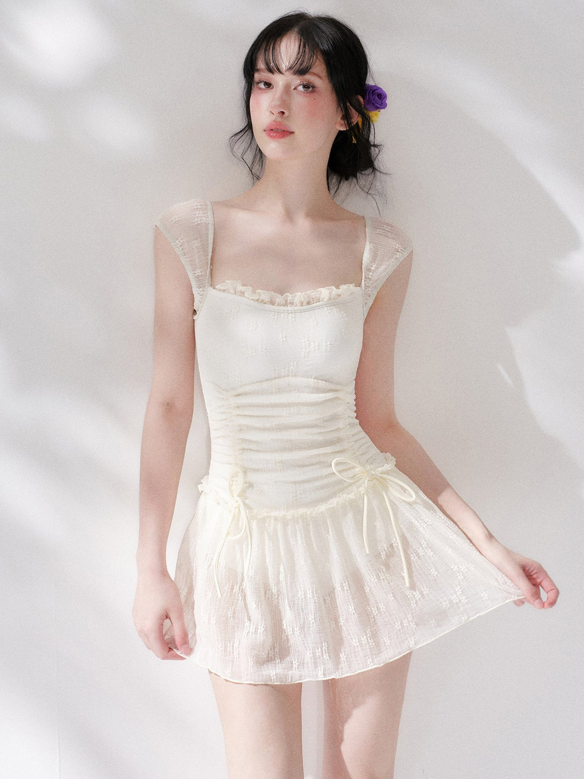 Pure Lace Shirring Swimdress