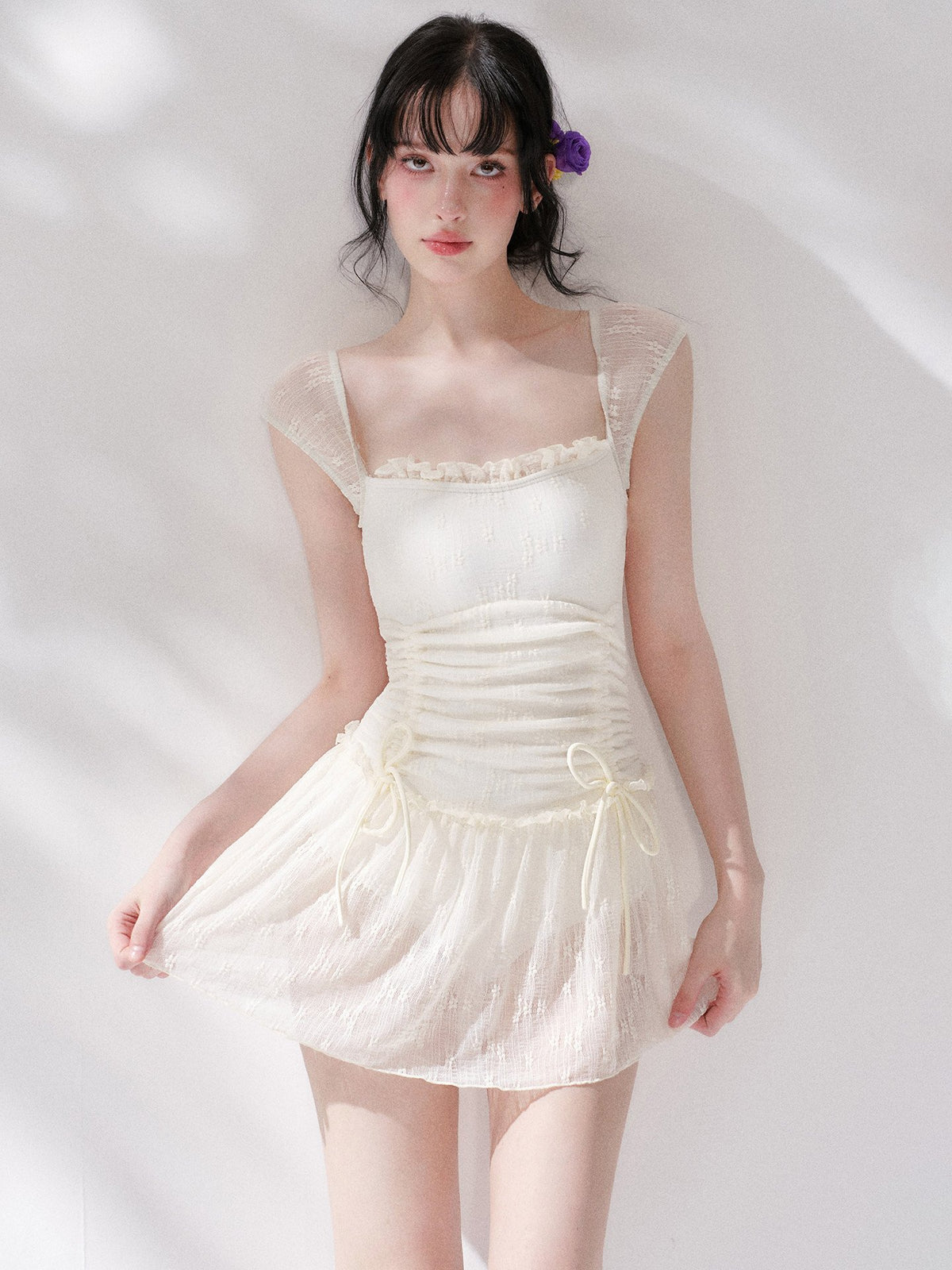 Pure Lace Shirring Swimdress