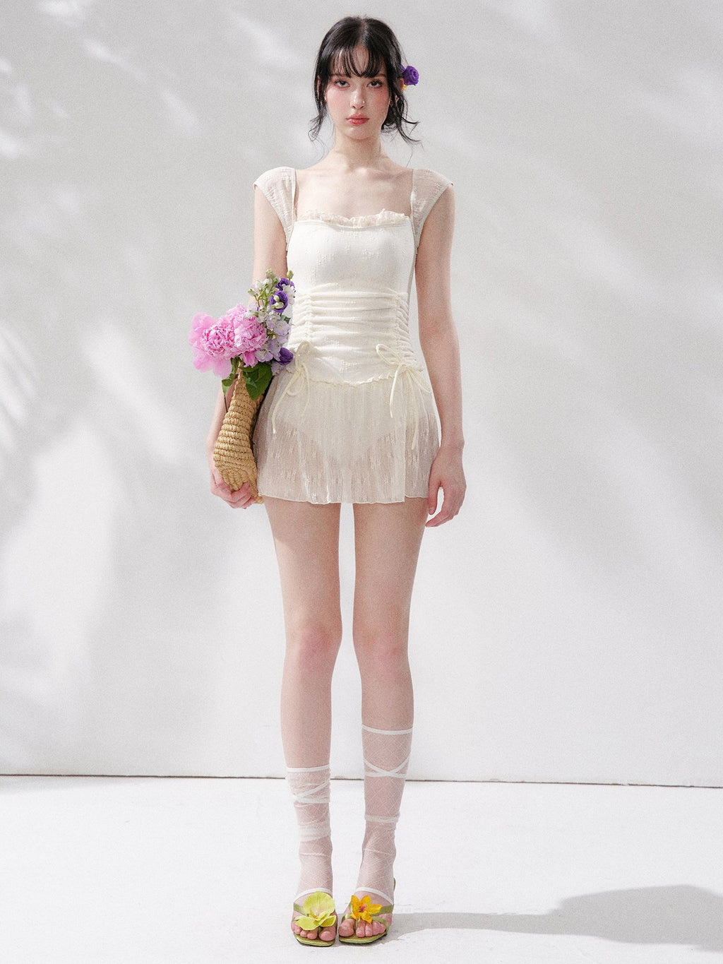 Pure Lace Shirring Swimdress