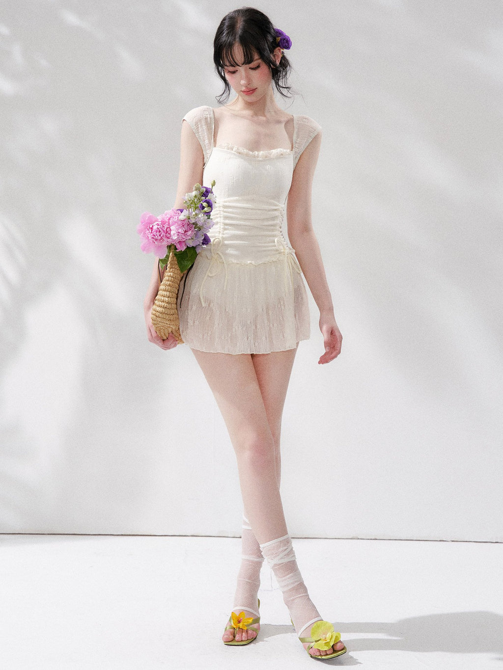 Pure Lace Shirring Swimdress
