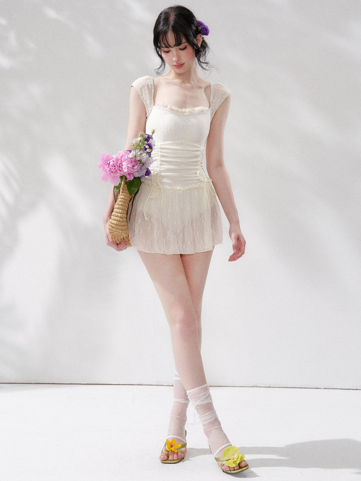 Pure Lace Shirring Swimdress