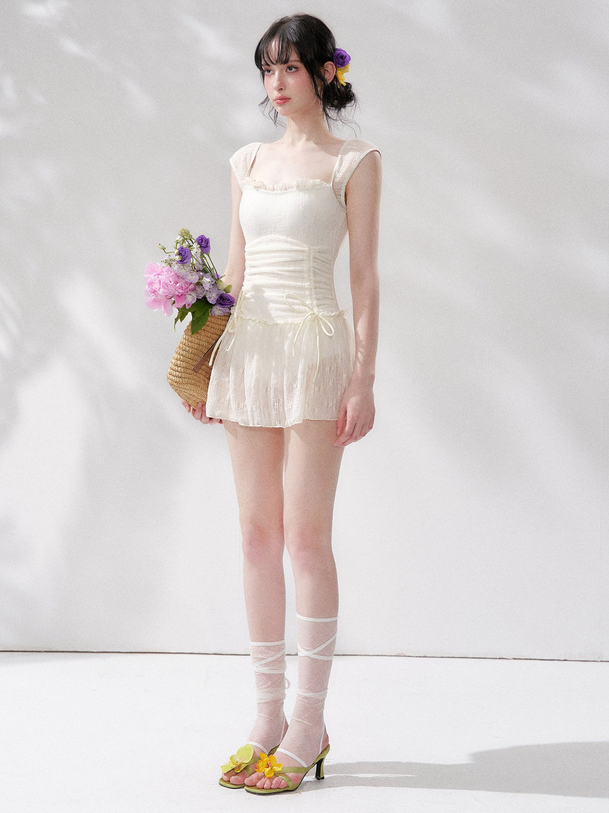 Pure Lace Shirring Swimdress