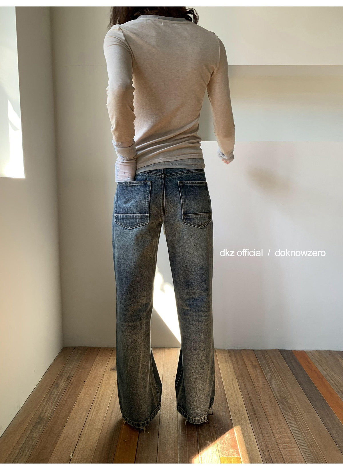 Plaid Accent Straight Denim Pants