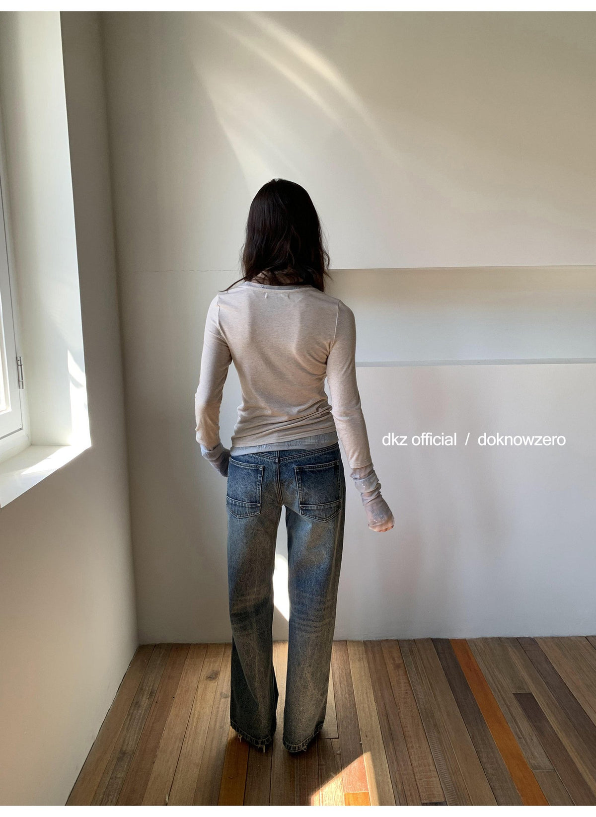 Plaid Accent Straight Denim Pants