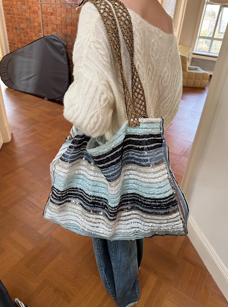 Sequin Wave Stripe Tote Bag