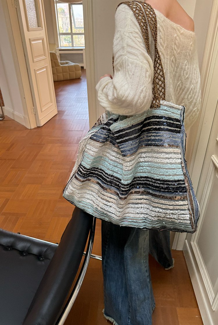 Sequin Wave Stripe Tote Bag