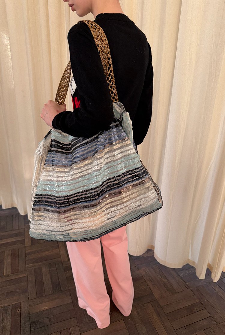 Sequin Wave Stripe Tote Bag