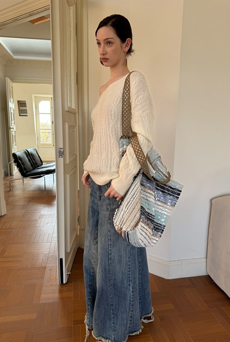 Sequin Wave Stripe Tote Bag