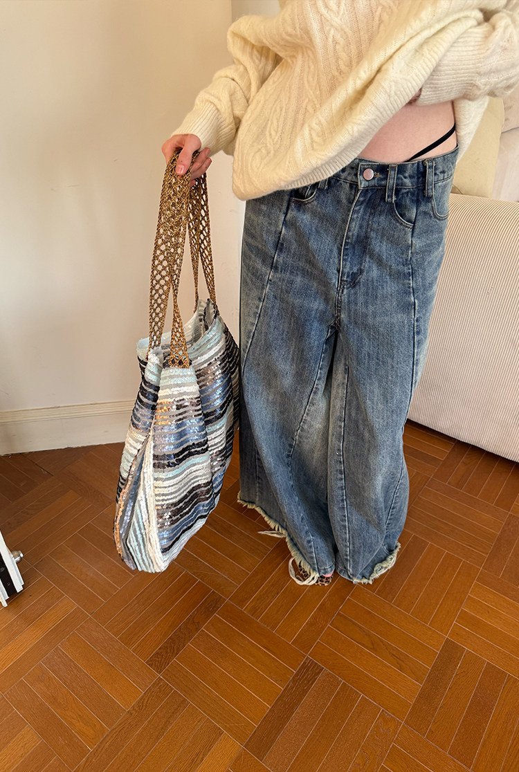 Sequin Wave Stripe Tote Bag