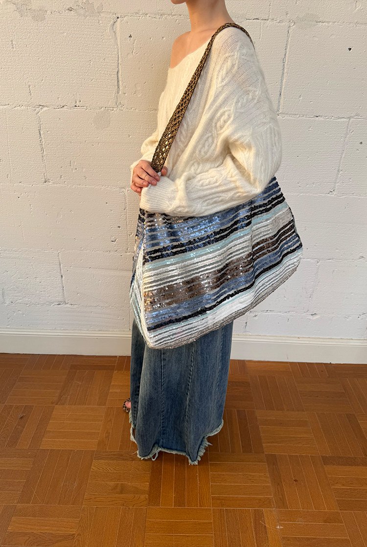 Sequin Wave Stripe Tote Bag