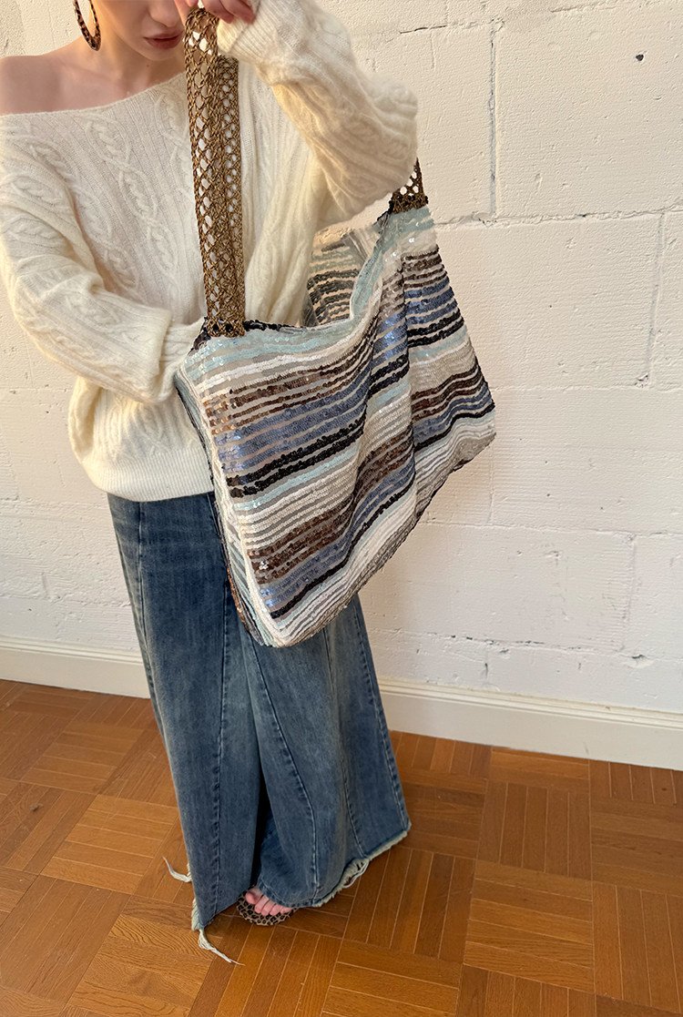 Sequin Wave Stripe Tote Bag