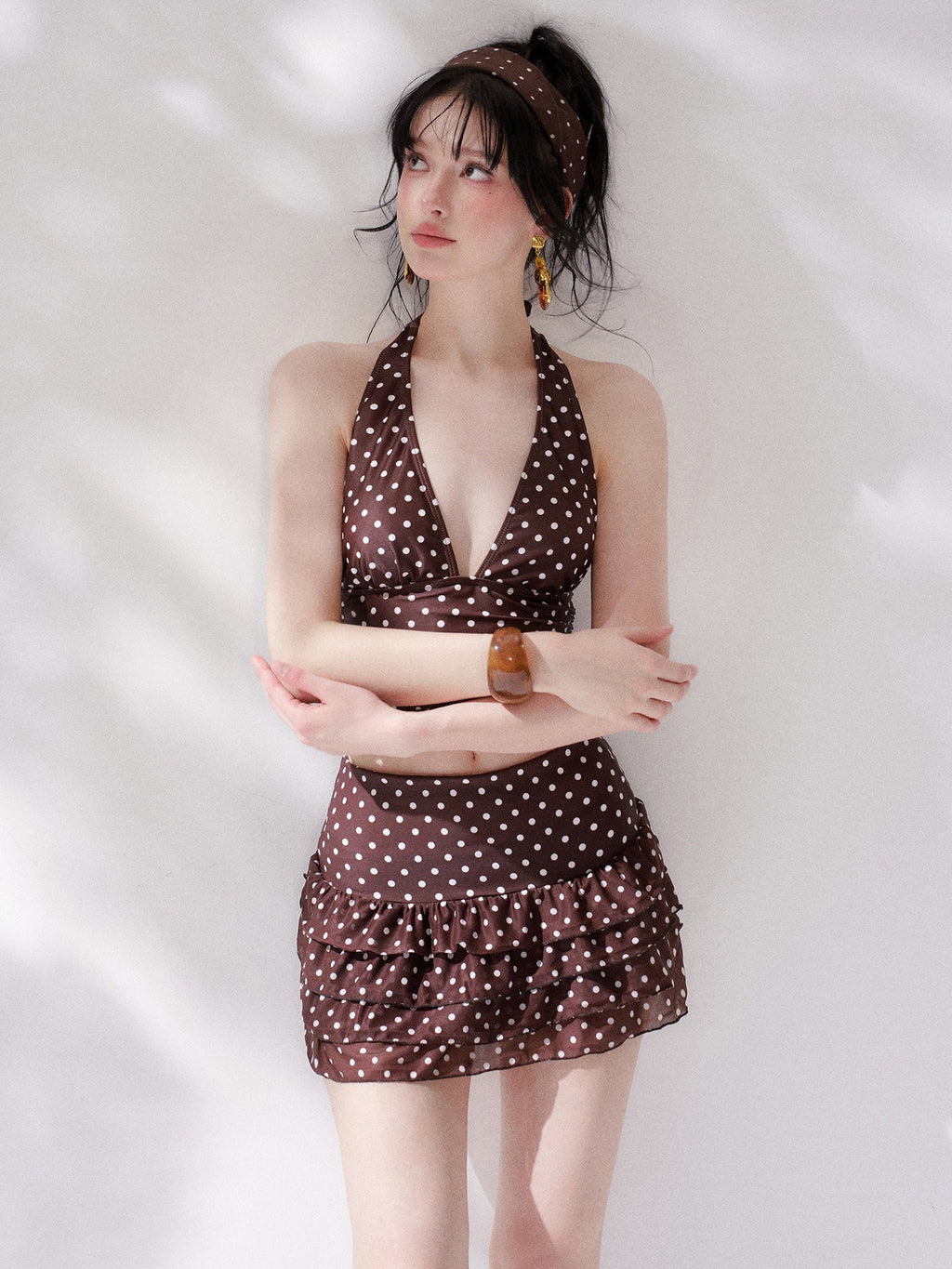 Island Dot Ruffle Skirt Swim Set
