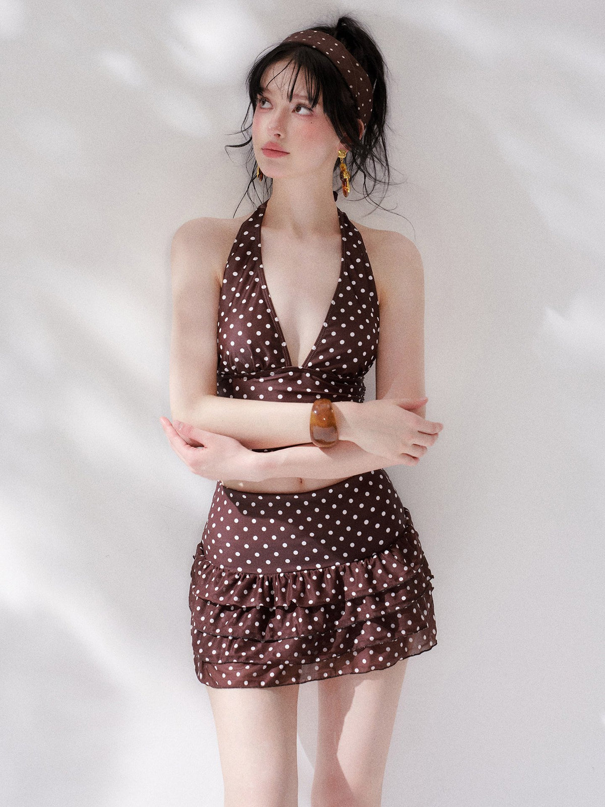 Island Dot Ruffle Skirt Swim Set