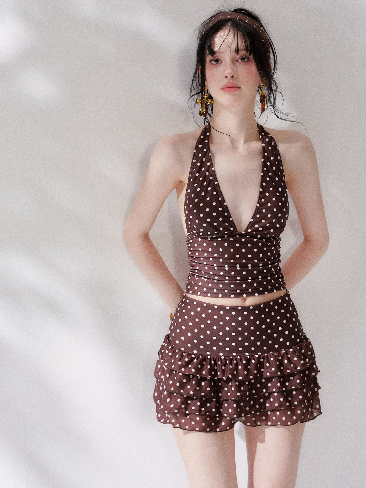 Island Dot Ruffle Skirt Swim Set