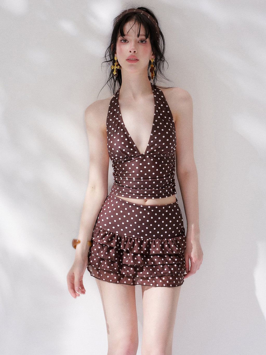 Island Dot Ruffle Skirt Swim Set