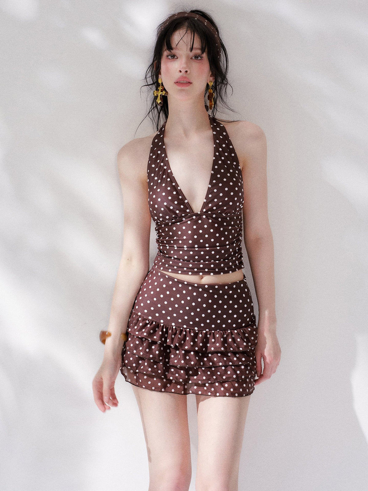 Island Dot Ruffle Skirt Swim Set