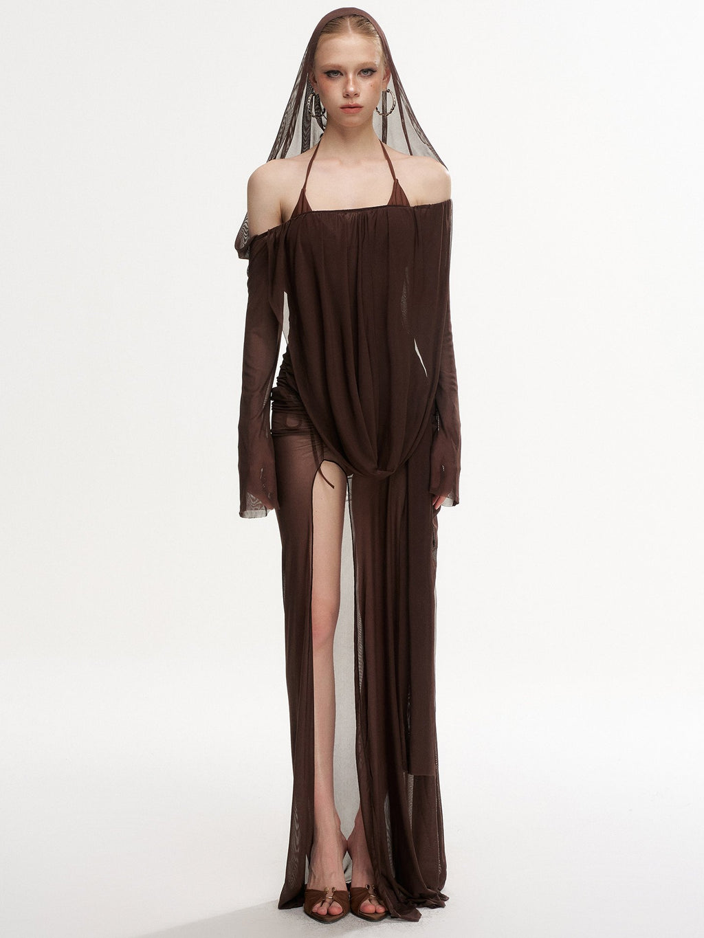 Veil Drape Dress Swim Set (3Piece)