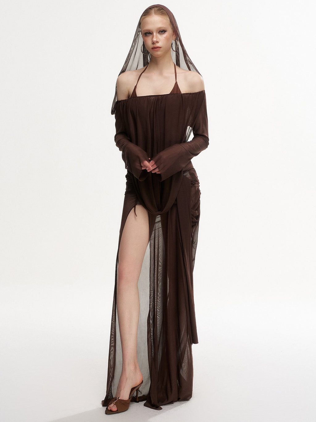 Veil Drape Dress Swim Set (3Piece)