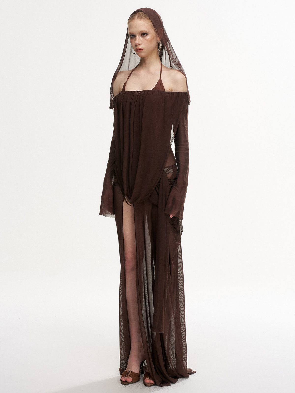 Veil Drape Dress Swim Set (3Piece)