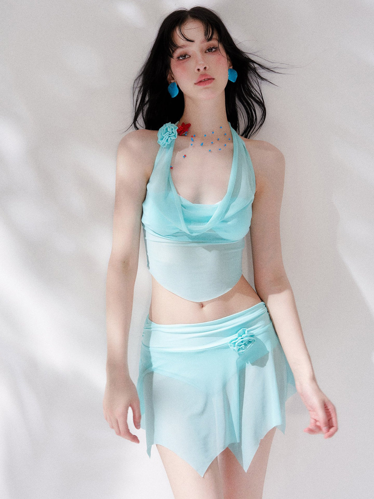 Aqua Drape Halter Top Swim Set (3Piece)