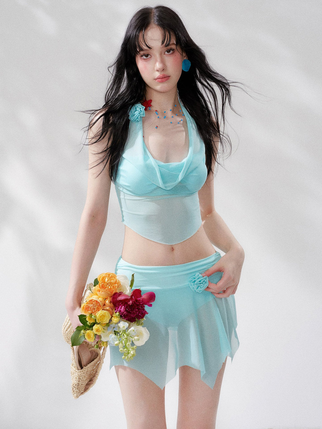 Aqua Drape Halter Top Swim Set (3Piece)
