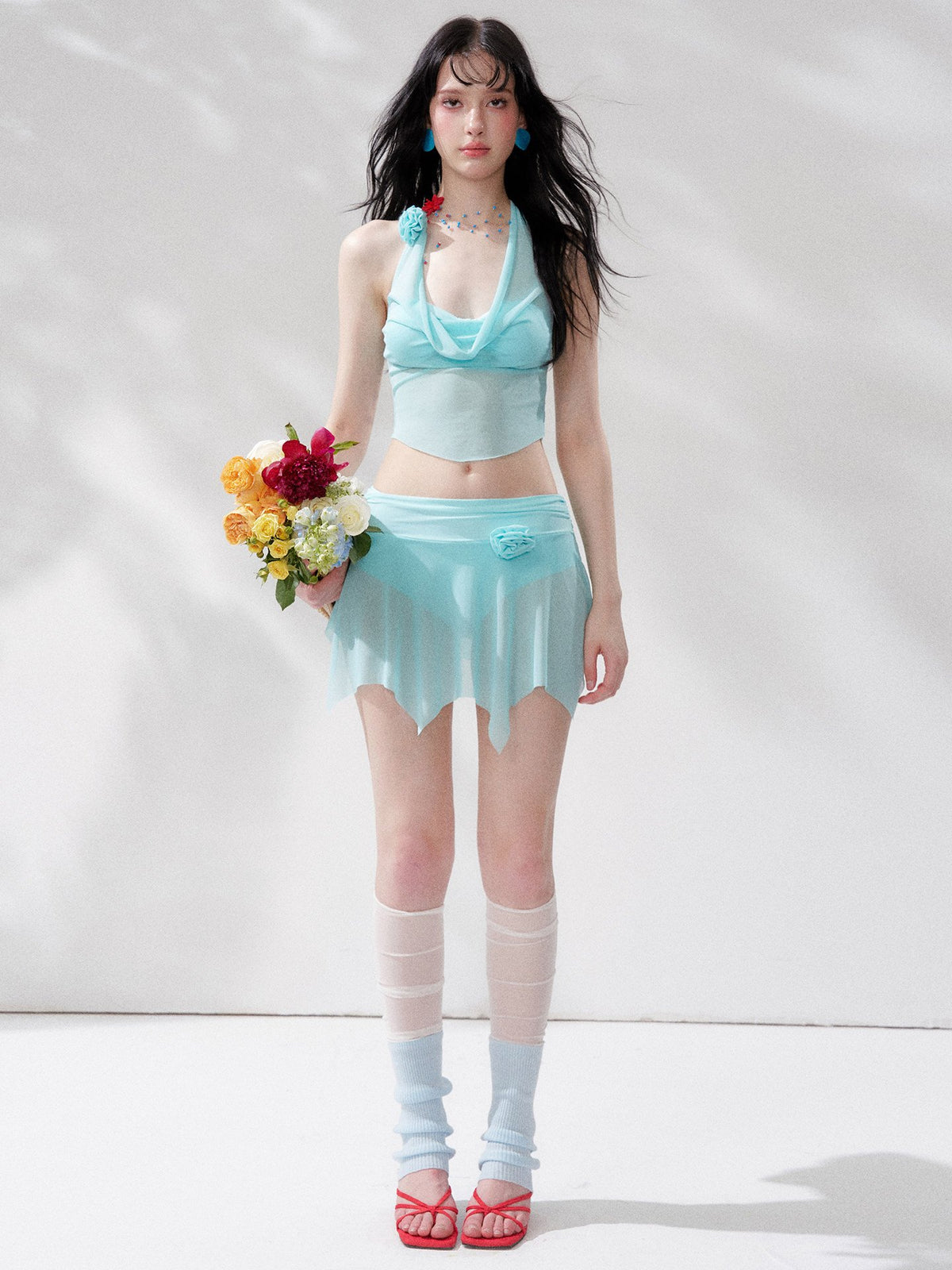 Aqua Drape Halter Top Swim Set (3Piece)