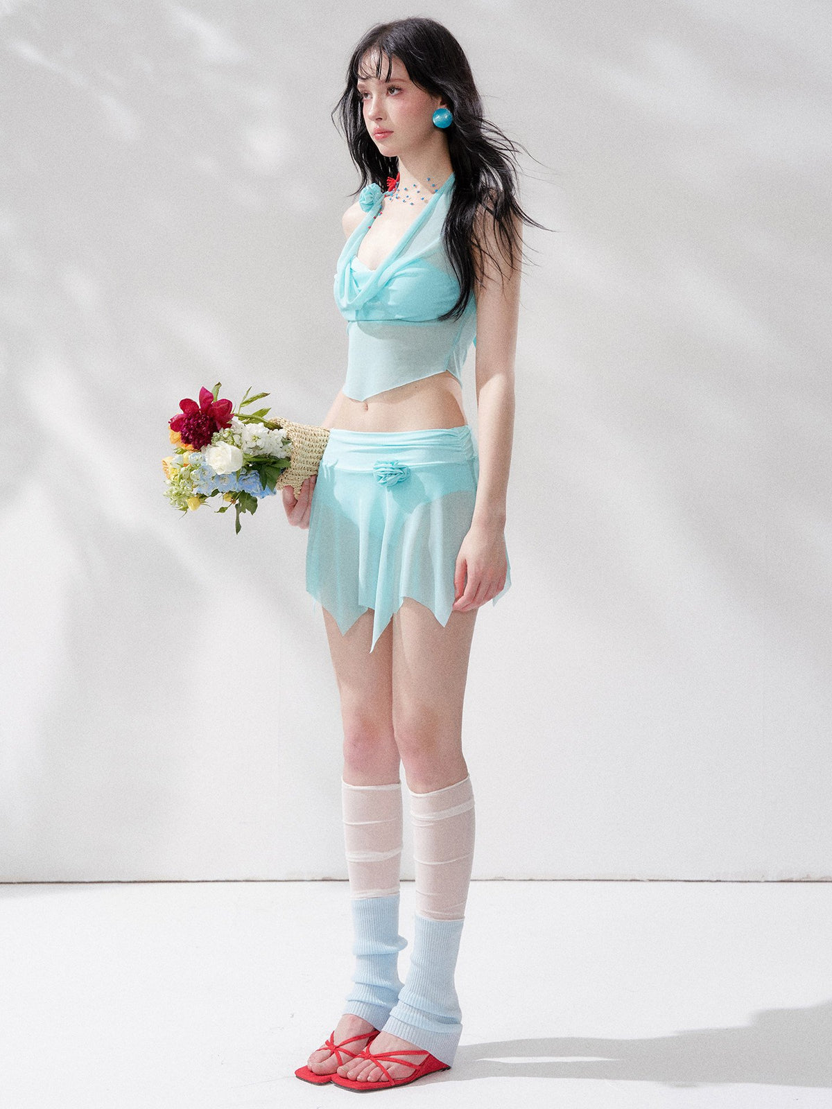 Aqua Drape Halter Top Swim Set (3Piece)