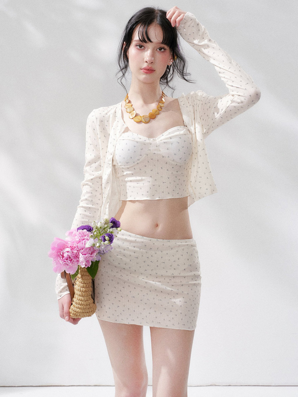 Floral Sheer Cardigan Swim Set (4Piece)