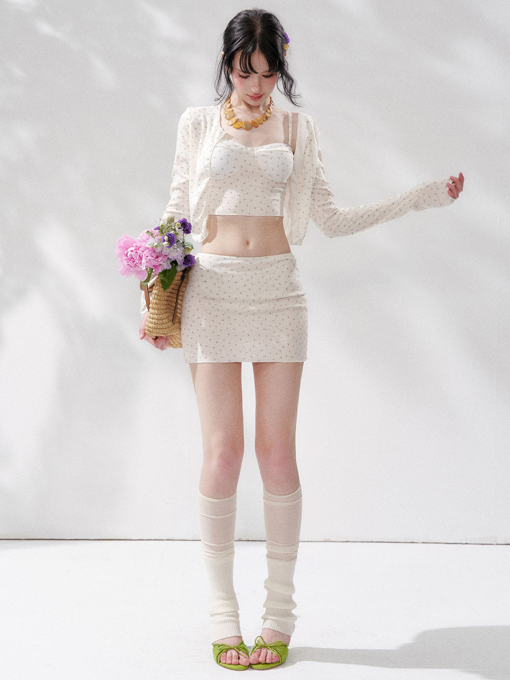 Floral Sheer Cardigan Swim Set (4Piece)