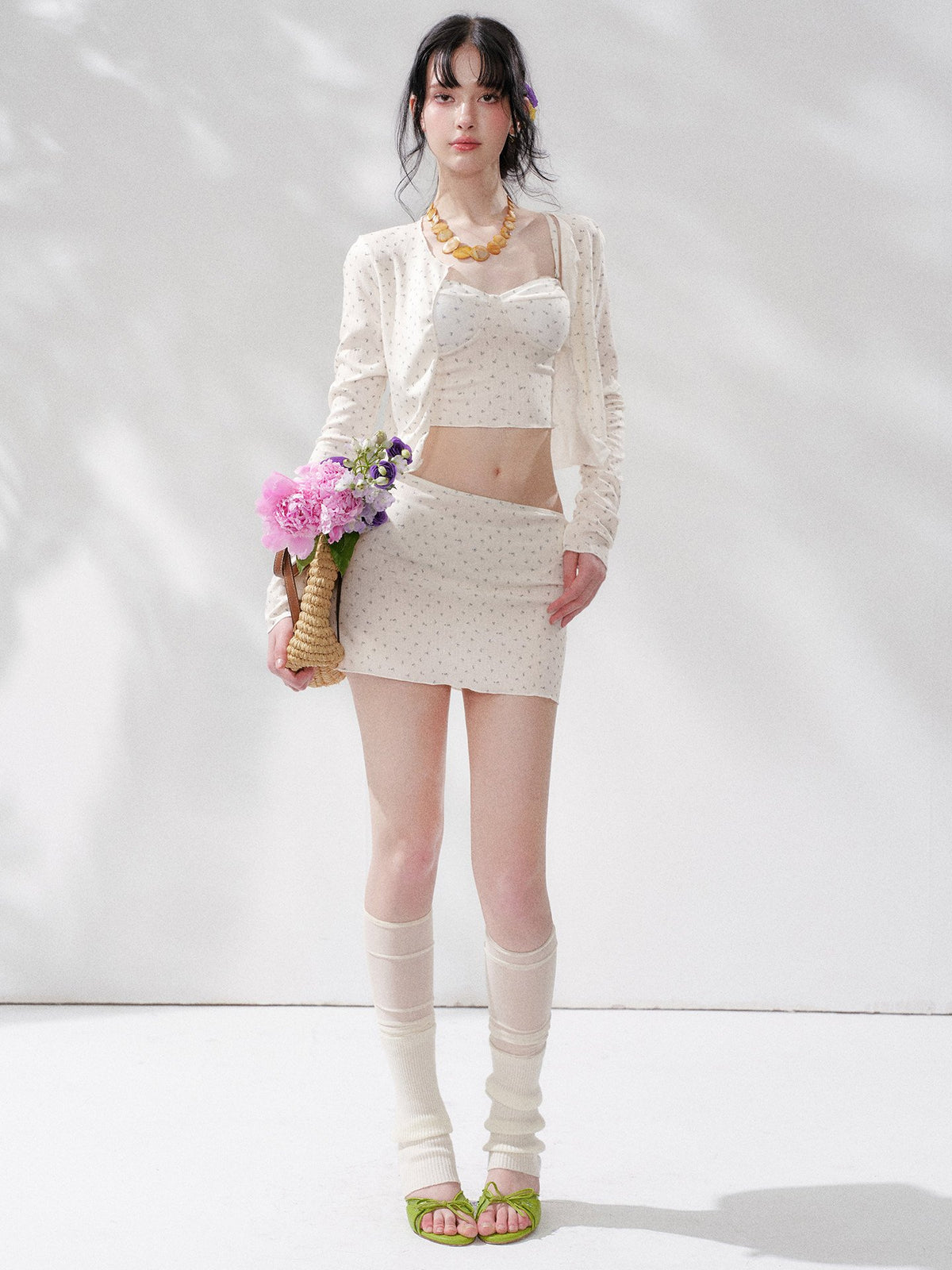 Floral Sheer Cardigan Swim Set (4Piece)