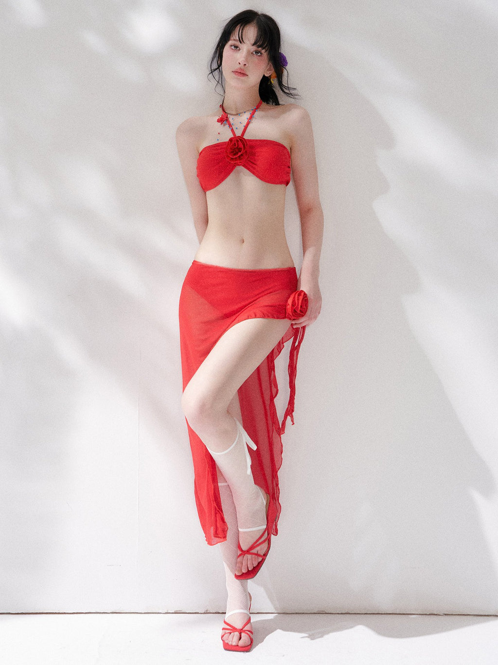 Crimson Bloom Bikini Swim Set (3Piece)
