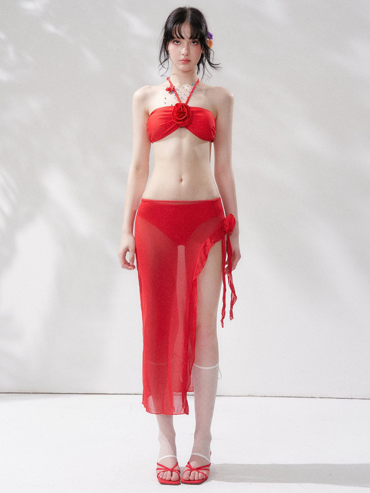 Crimson Bloom Bikini Swim Set (3Piece)