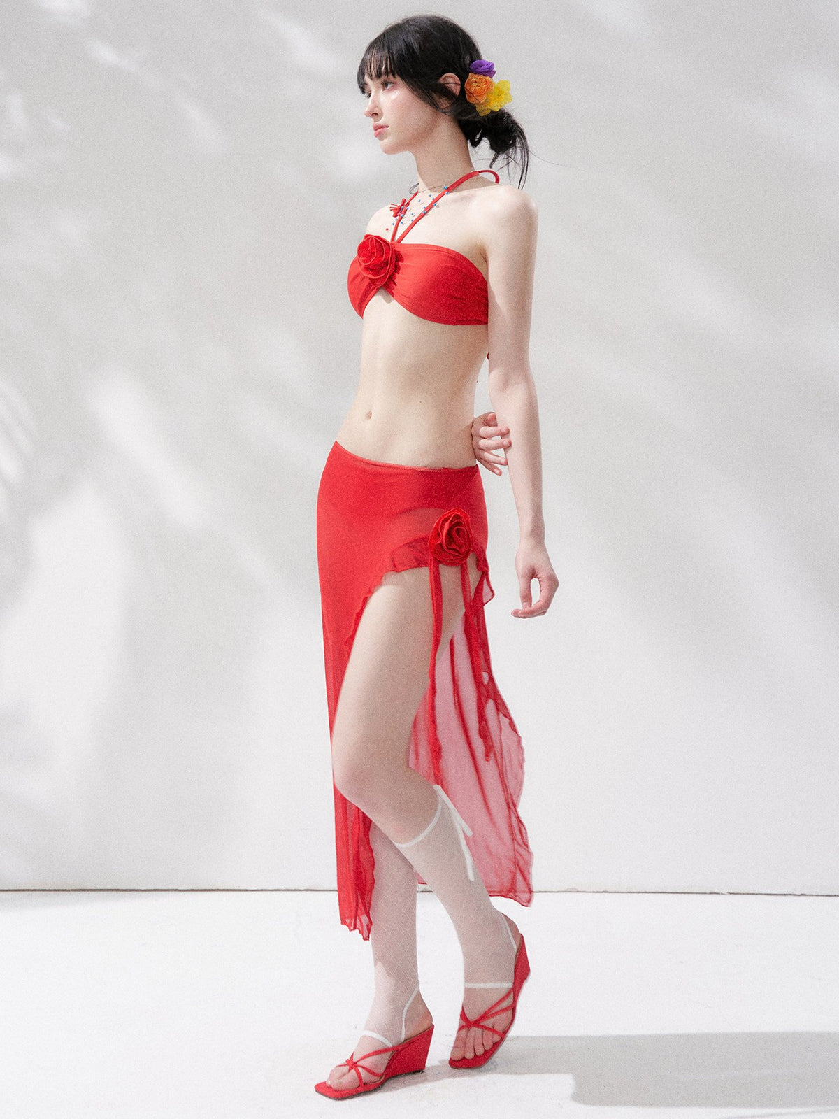 Crimson Bloom Bikini Swim Set (3Piece)