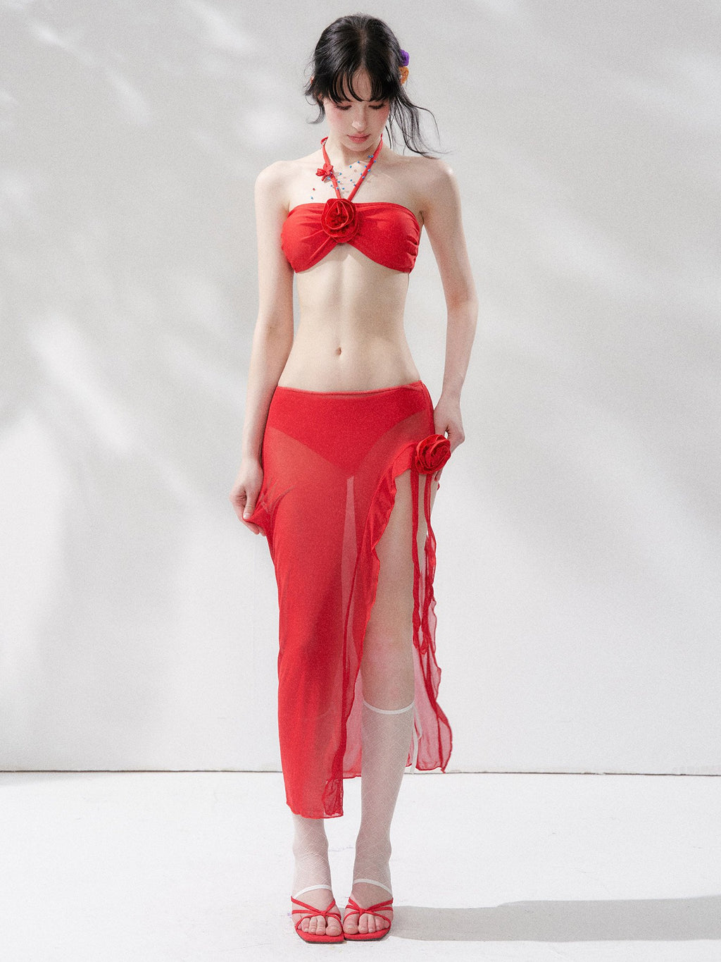 Crimson Bloom Bikini Swim Set (3Piece)
