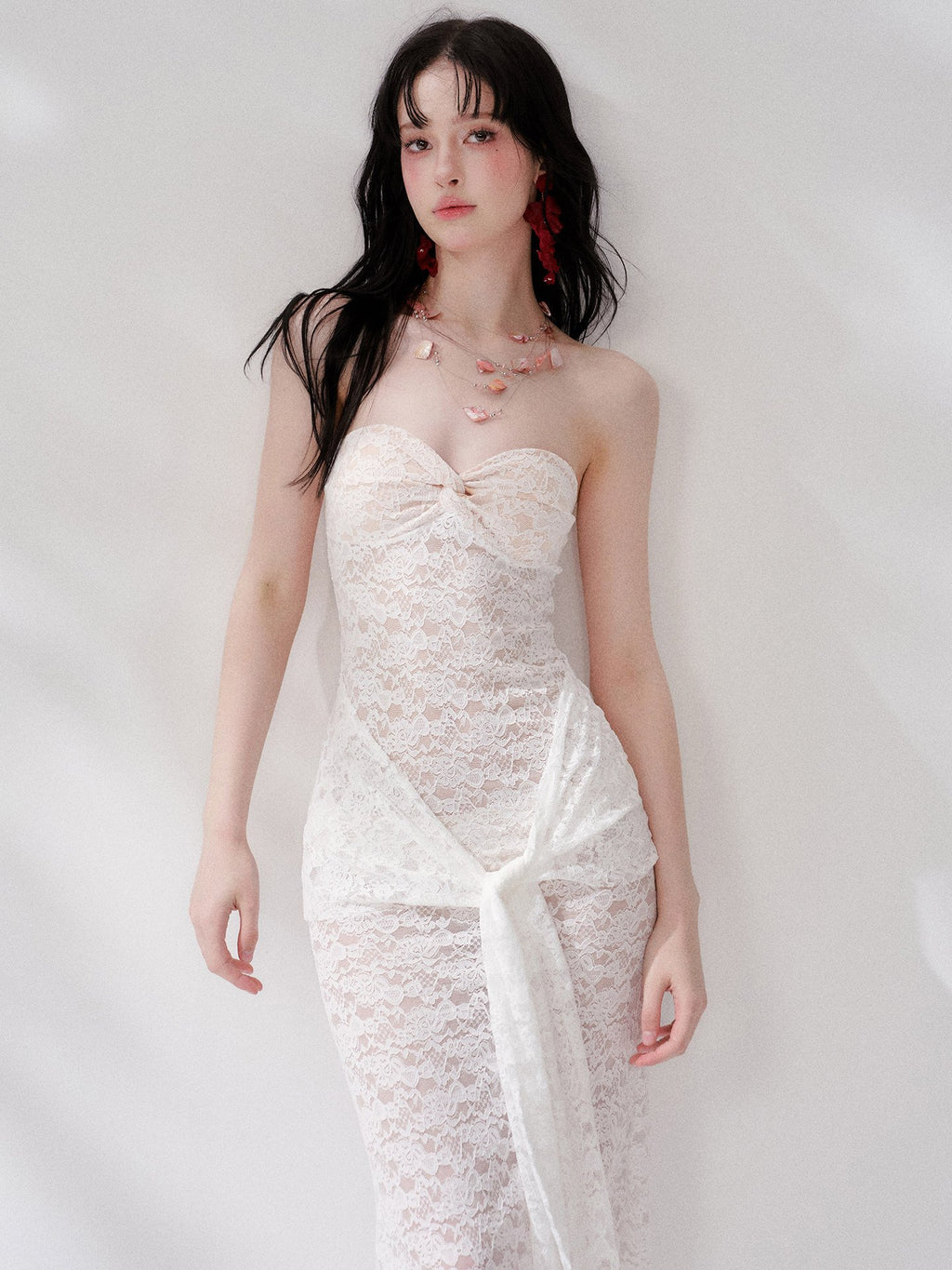 Lace Knot Strapless Dress Swim Set (2Piece)
