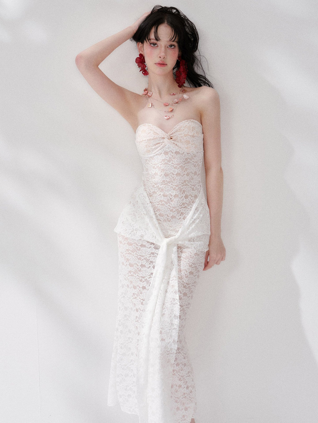 Lace Knot Strapless Dress Swim Set (2Piece)
